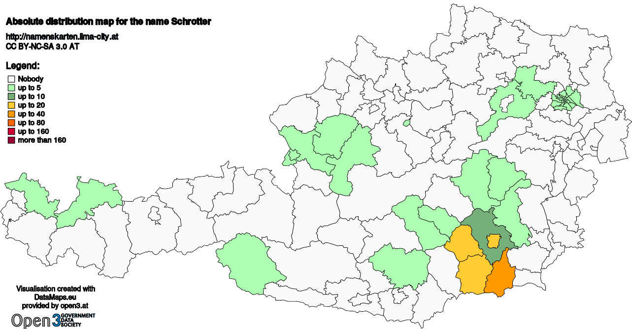 Absolute Distribution maps for surname Schrotter