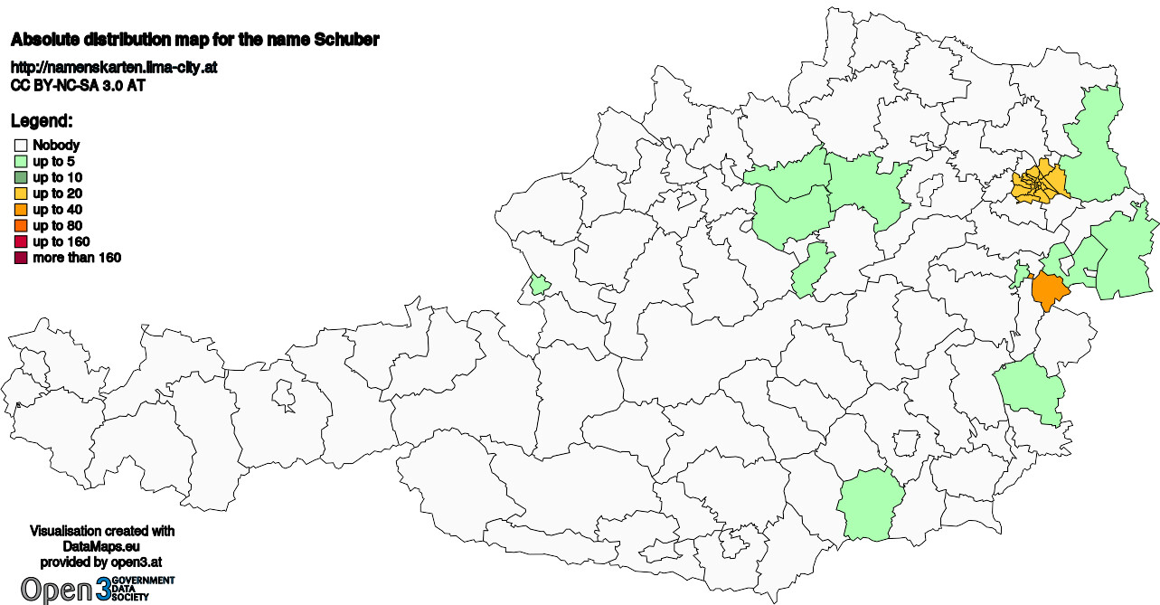 Absolute Distribution maps for surname Schuber