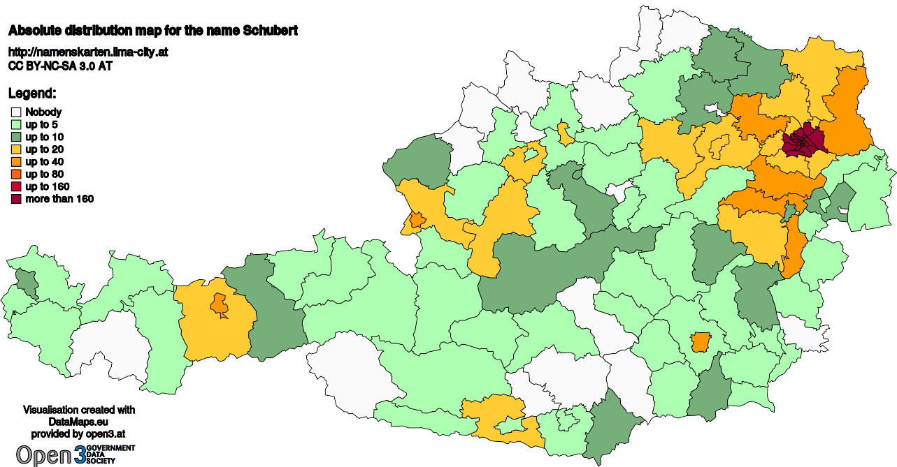 Absolute Distribution maps for surname Schubert