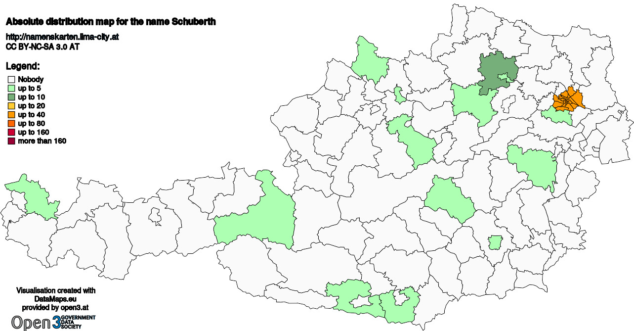 Absolute Distribution maps for surname Schuberth