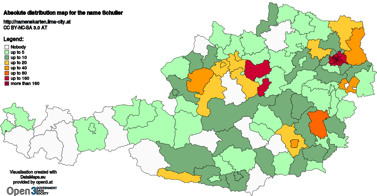 Absolute Distribution maps for surname Schuller