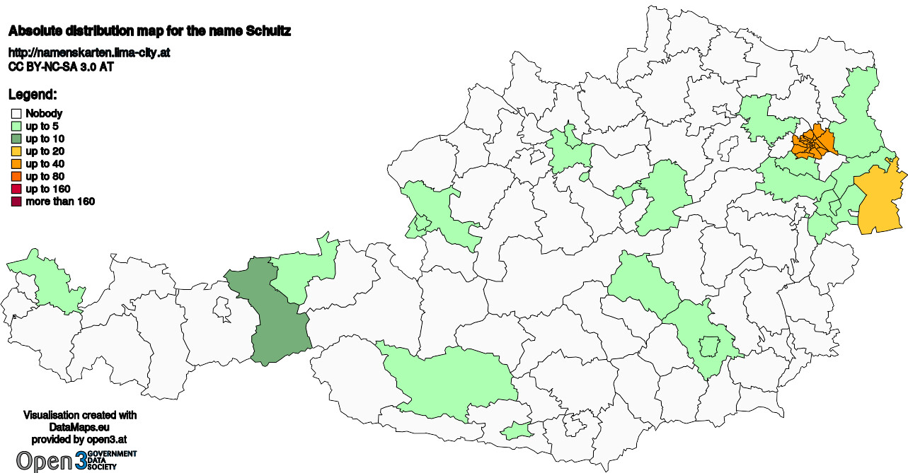 Absolute Distribution maps for surname Schultz