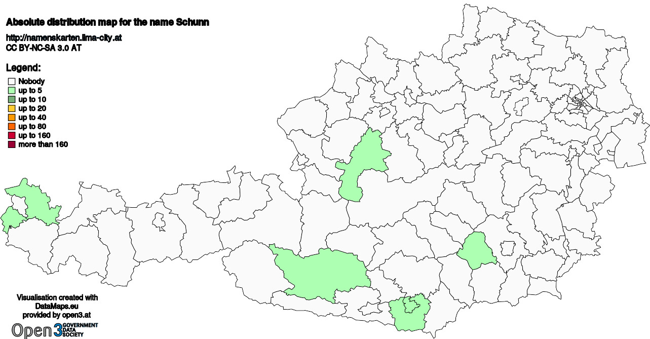 Absolute Distribution maps for surname Schunn