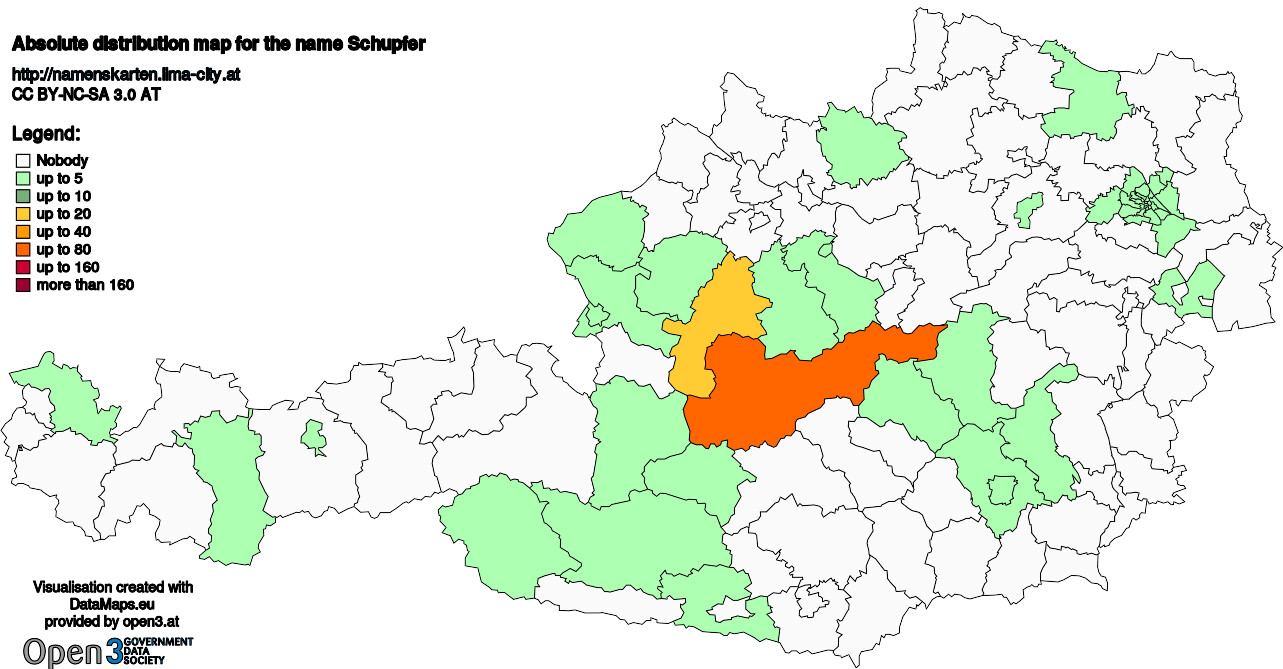 Absolute Distribution maps for surname Schupfer