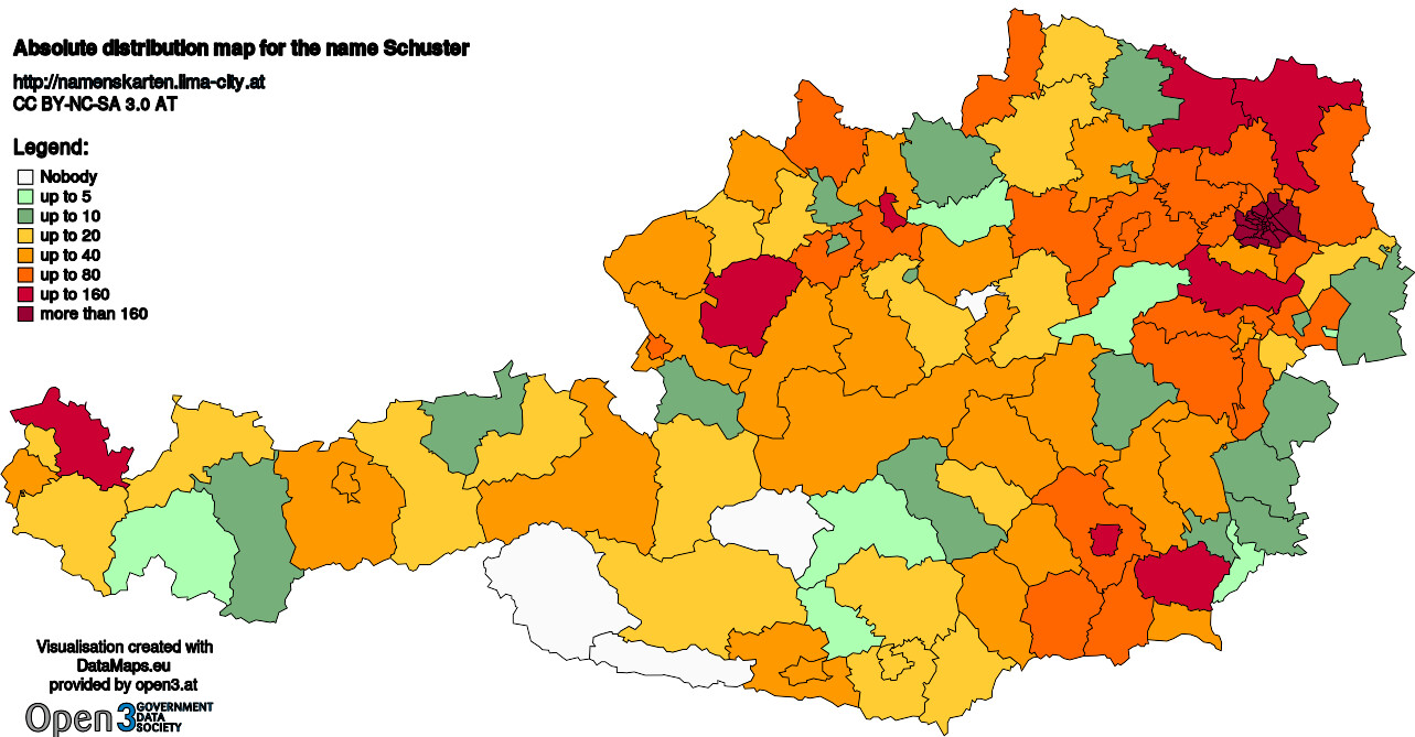 Absolute Distribution maps for surname Schuster
