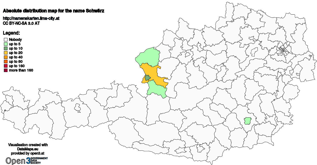 Absolute Distribution maps for surname Schwärz