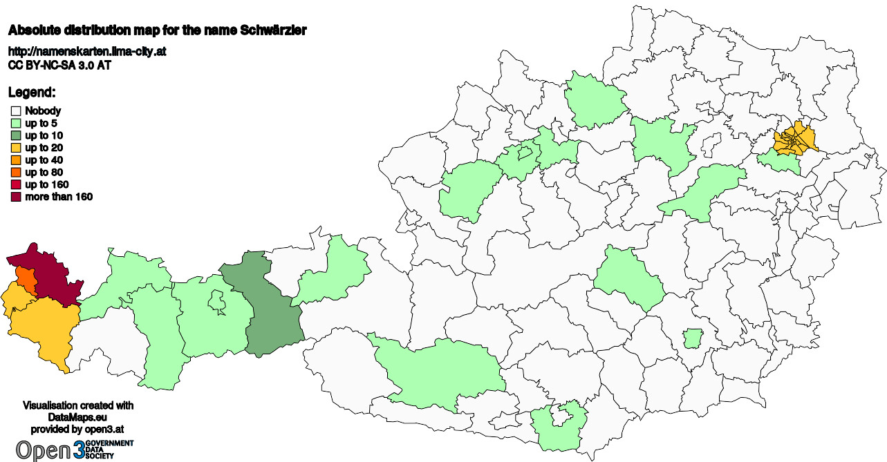Absolute Distribution maps for surname Schwärzler