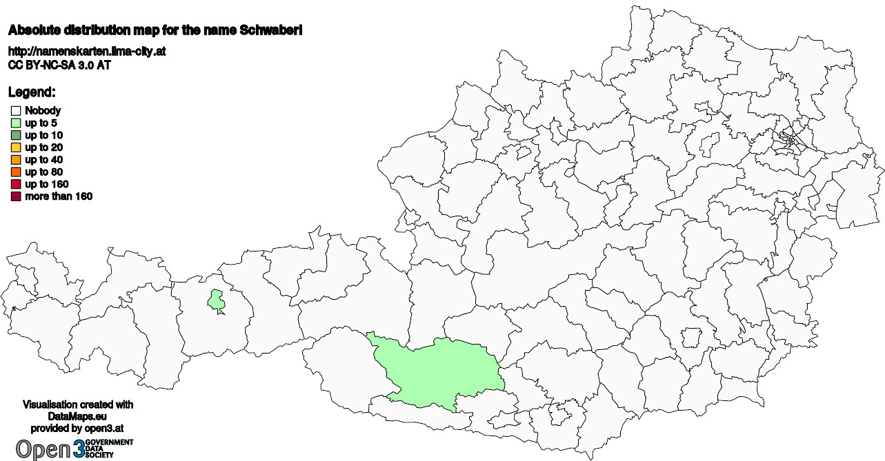 Absolute Distribution maps for surname Schwaberl