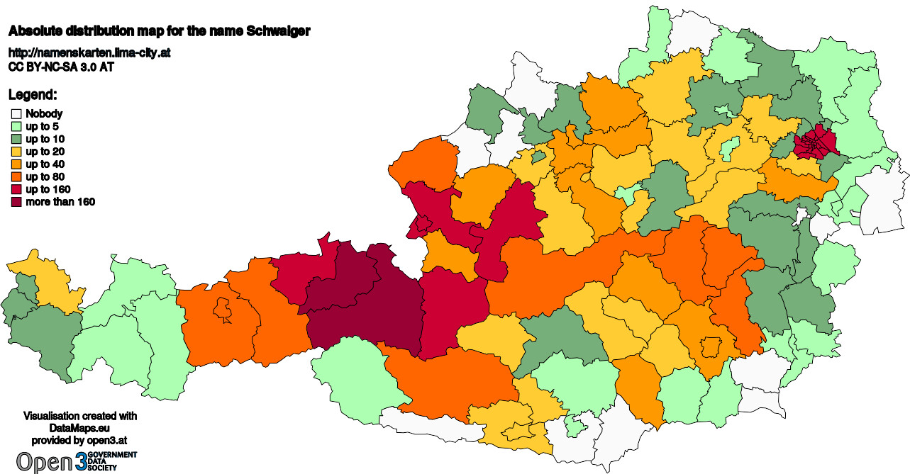 Absolute Distribution maps for surname Schwaiger