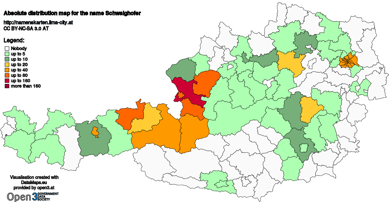 Absolute Distribution maps for surname Schwaighofer