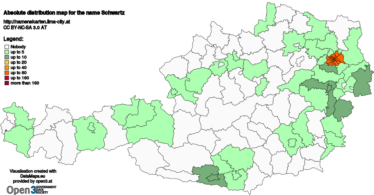 Absolute Distribution maps for surname Schwartz