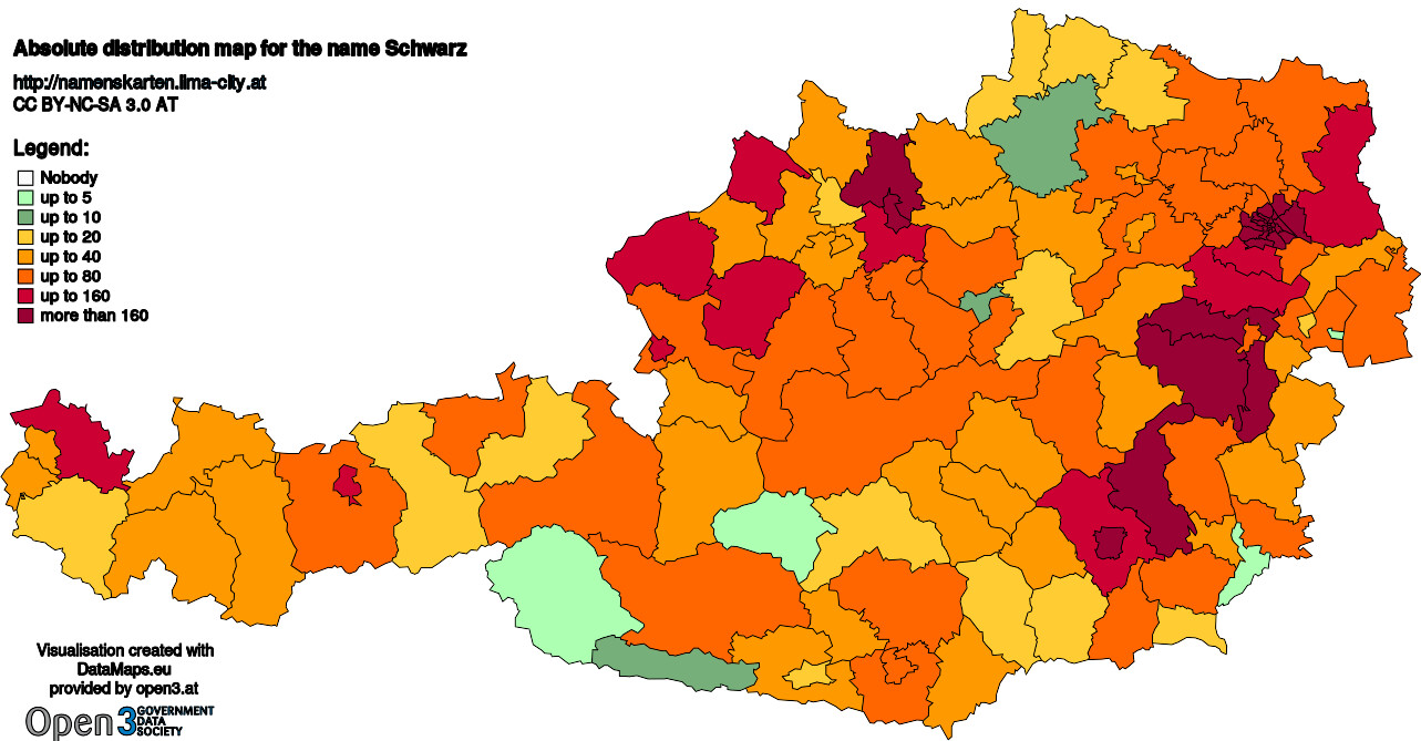 Absolute Distribution maps for surname Schwarz