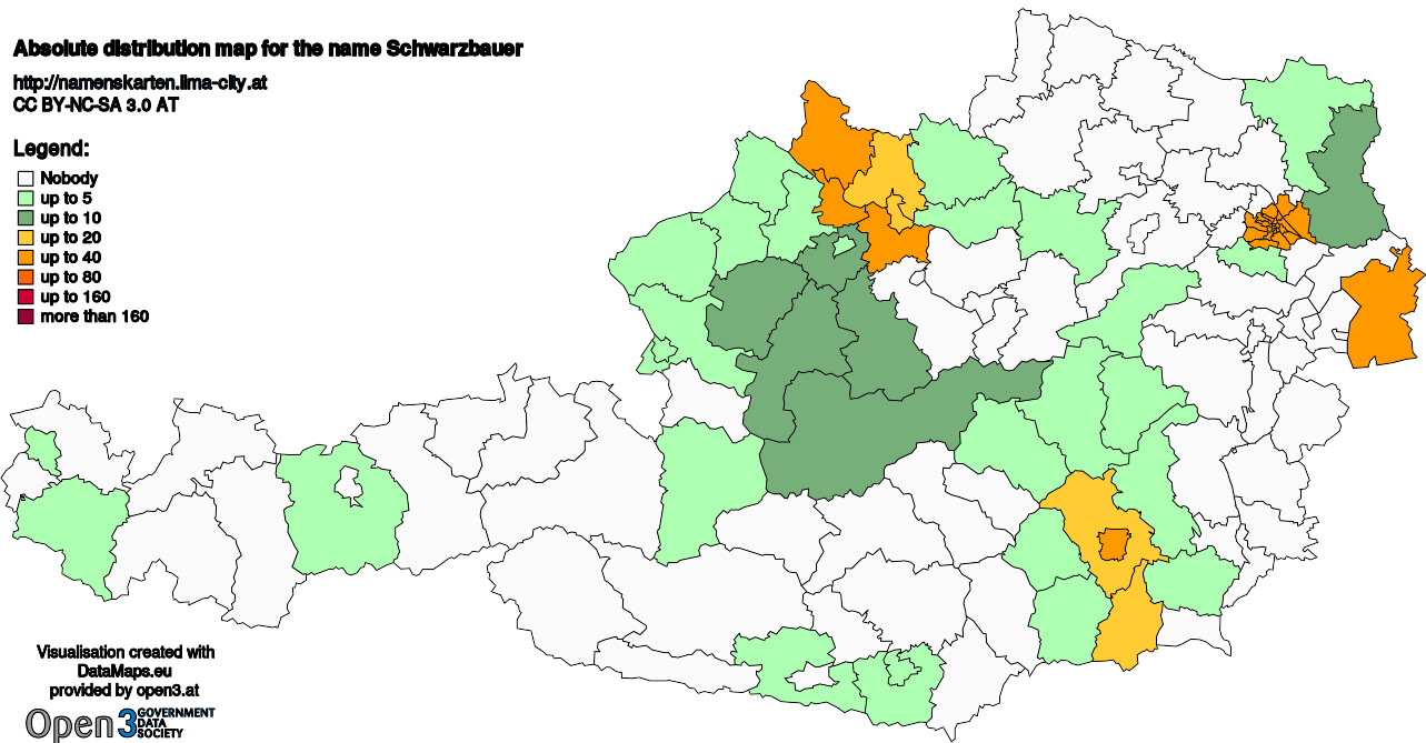 Absolute Distribution maps for surname Schwarzbauer