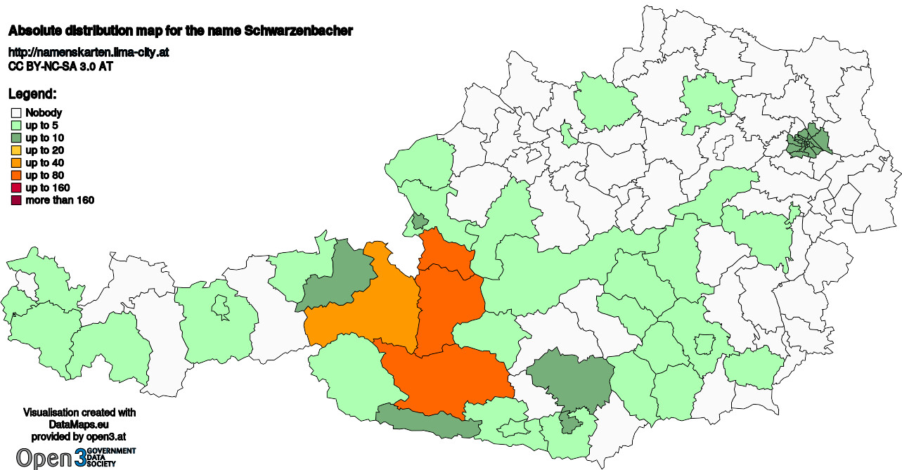 Absolute Distribution maps for surname Schwarzenbacher