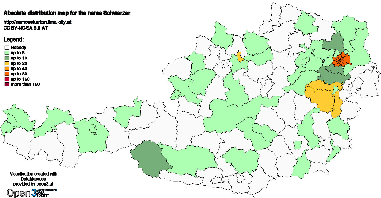 Absolute Distribution maps for surname Schwarzer