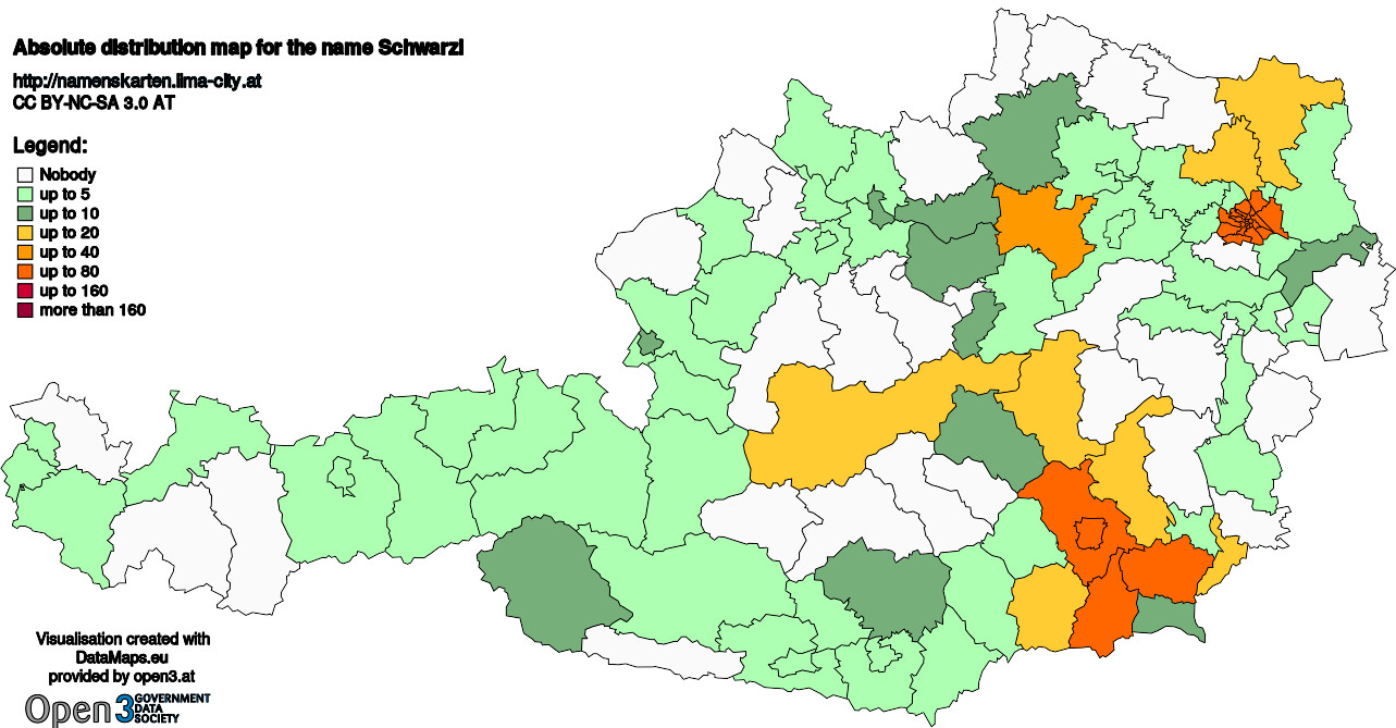 Absolute Distribution maps for surname Schwarzl