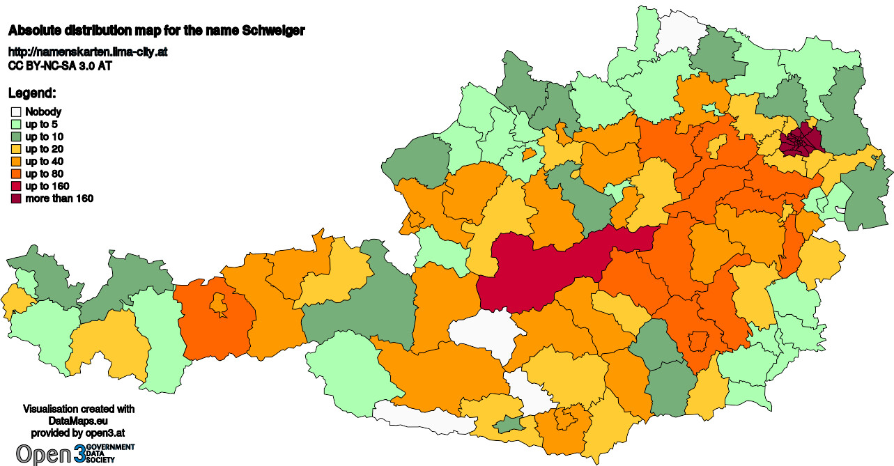 Absolute Distribution maps for surname Schweiger