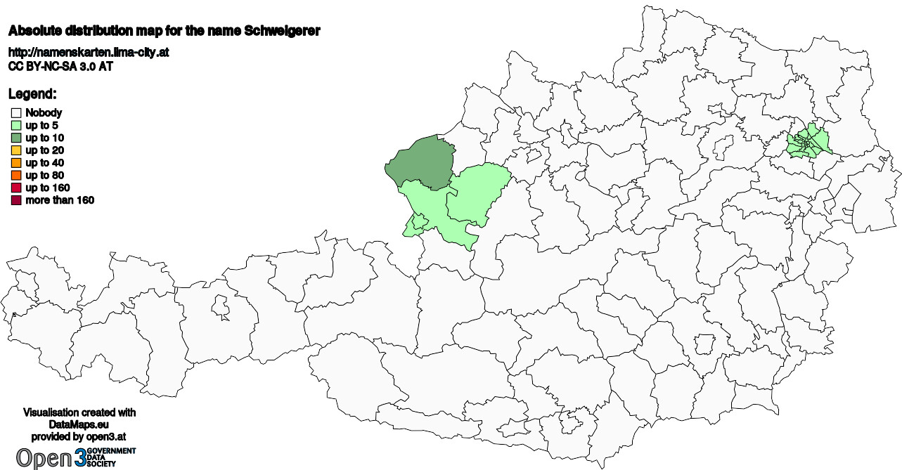 Absolute Distribution maps for surname Schweigerer