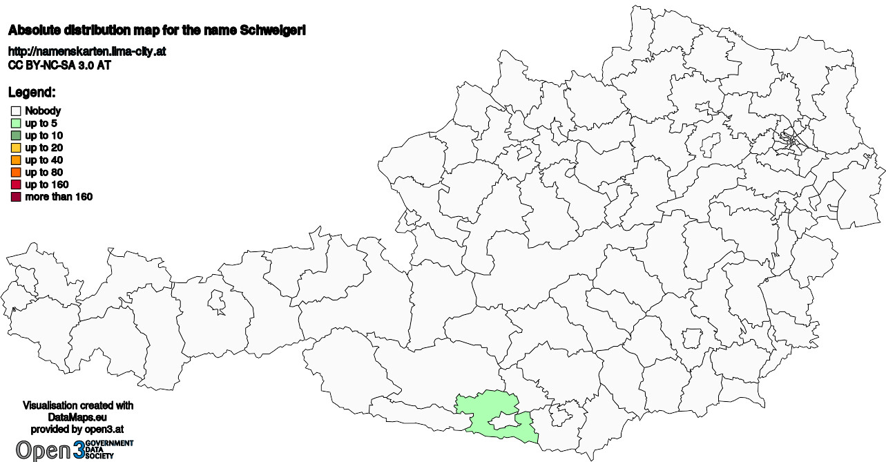 Absolute Distribution maps for surname Schweigerl
