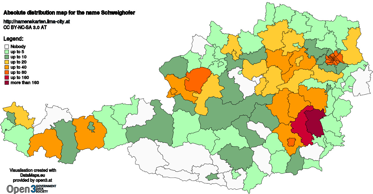 Absolute Distribution maps for surname Schweighofer