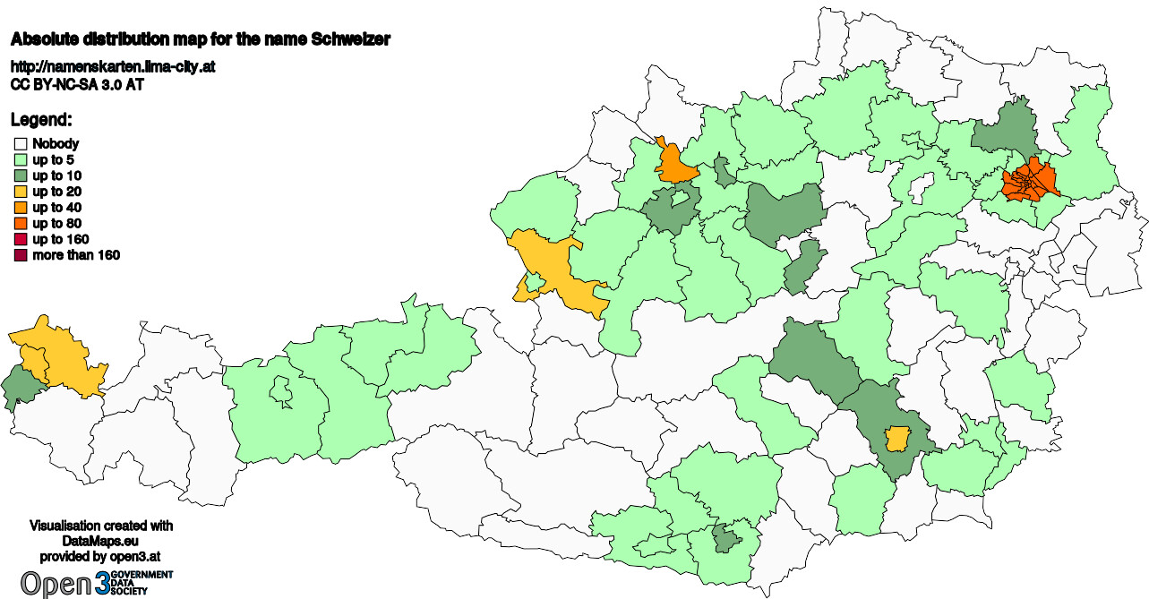 Absolute Distribution maps for surname Schweizer