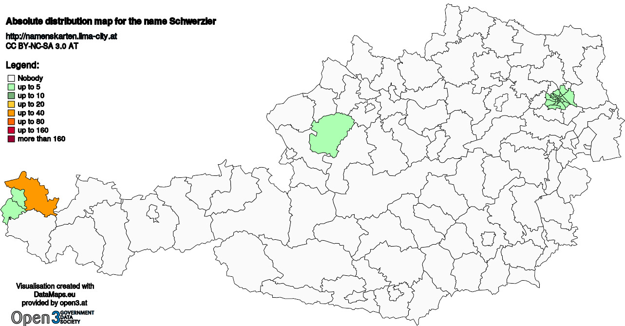 Absolute Distribution maps for surname Schwerzler