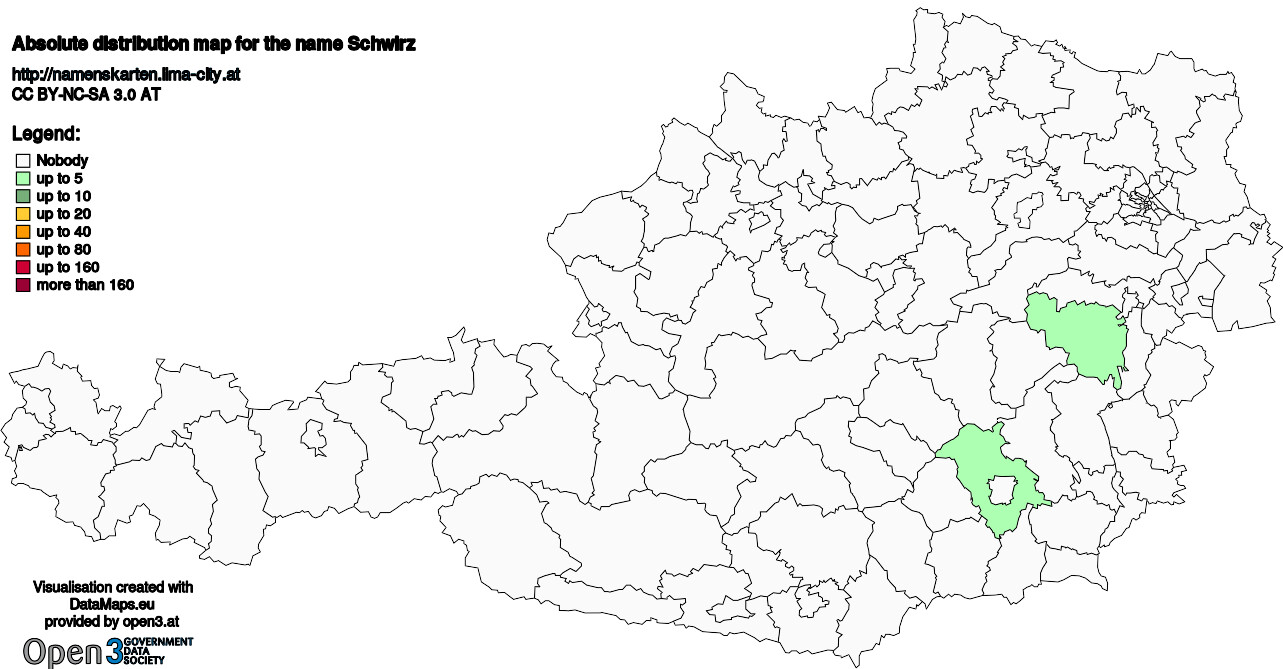 Absolute Distribution maps for surname Schwirz