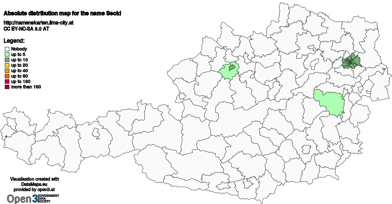 Absolute Distribution maps for surname Seckl