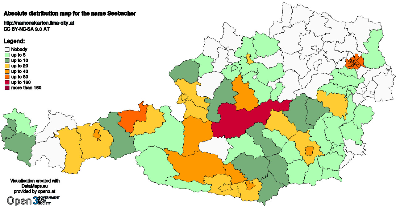 Absolute Distribution maps for surname Seebacher