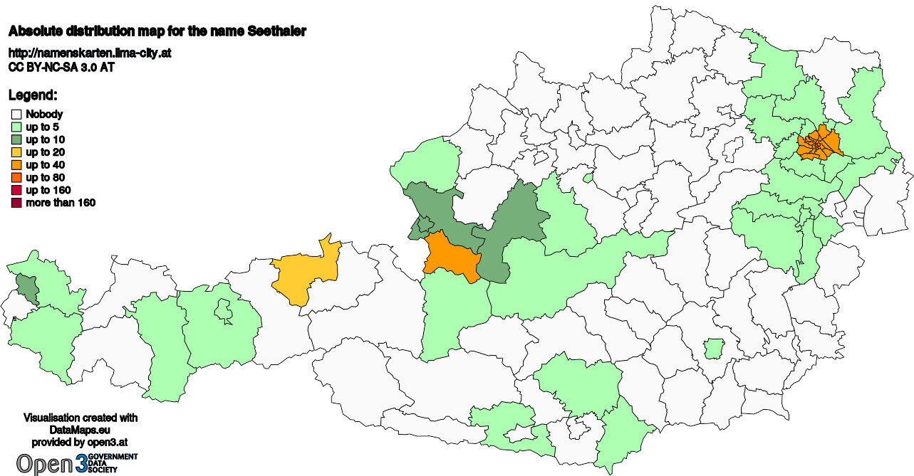 Absolute Distribution maps for surname Seethaler