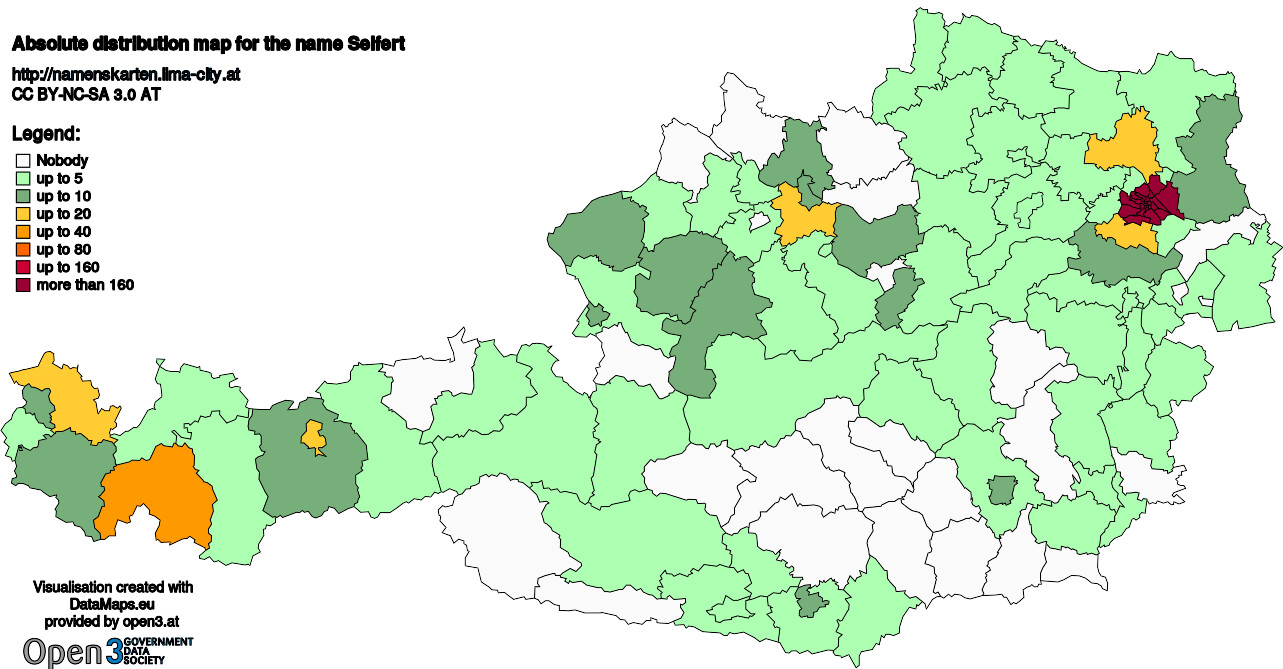 Absolute Distribution maps for surname Seifert