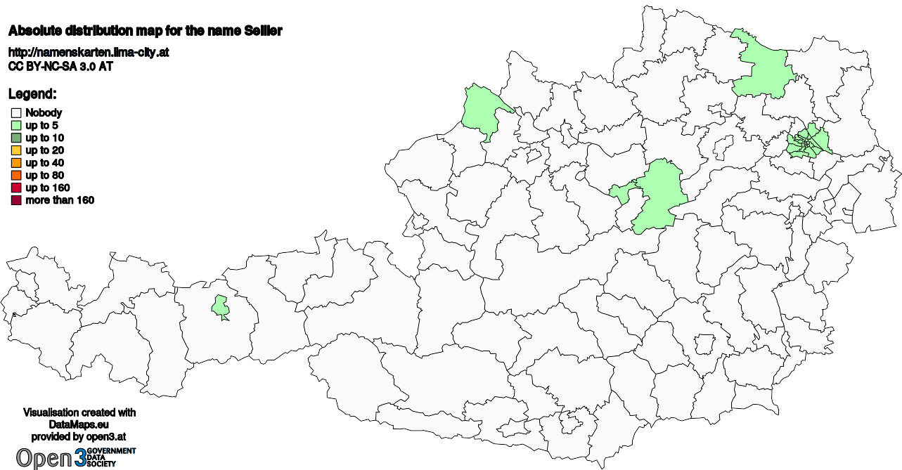 Absolute Distribution maps for surname Seiller