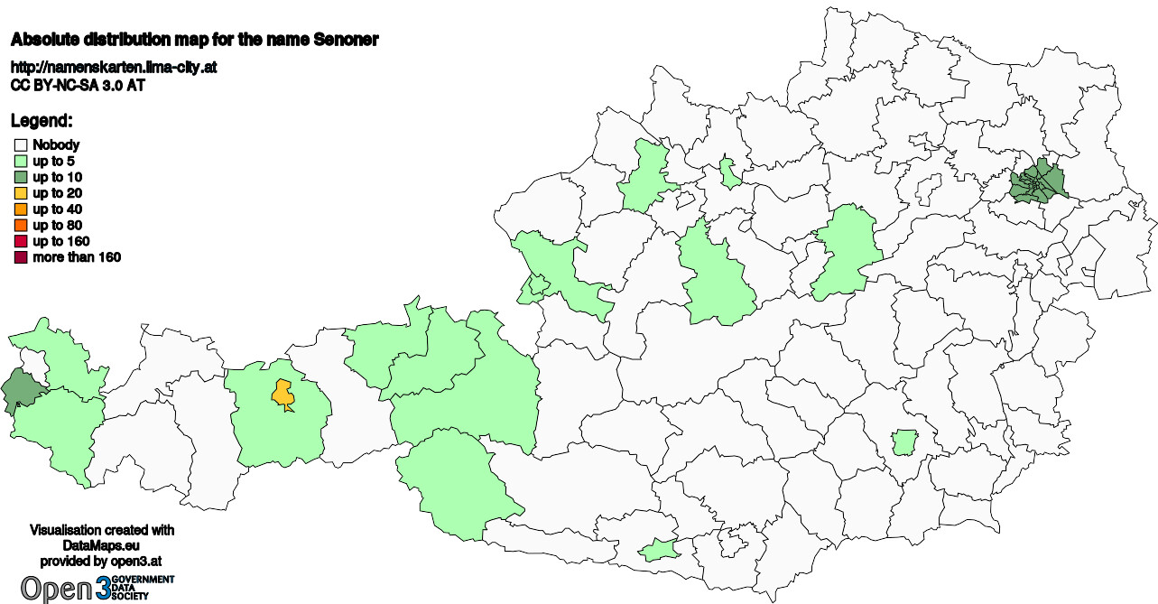 Absolute Distribution maps for surname Senoner
