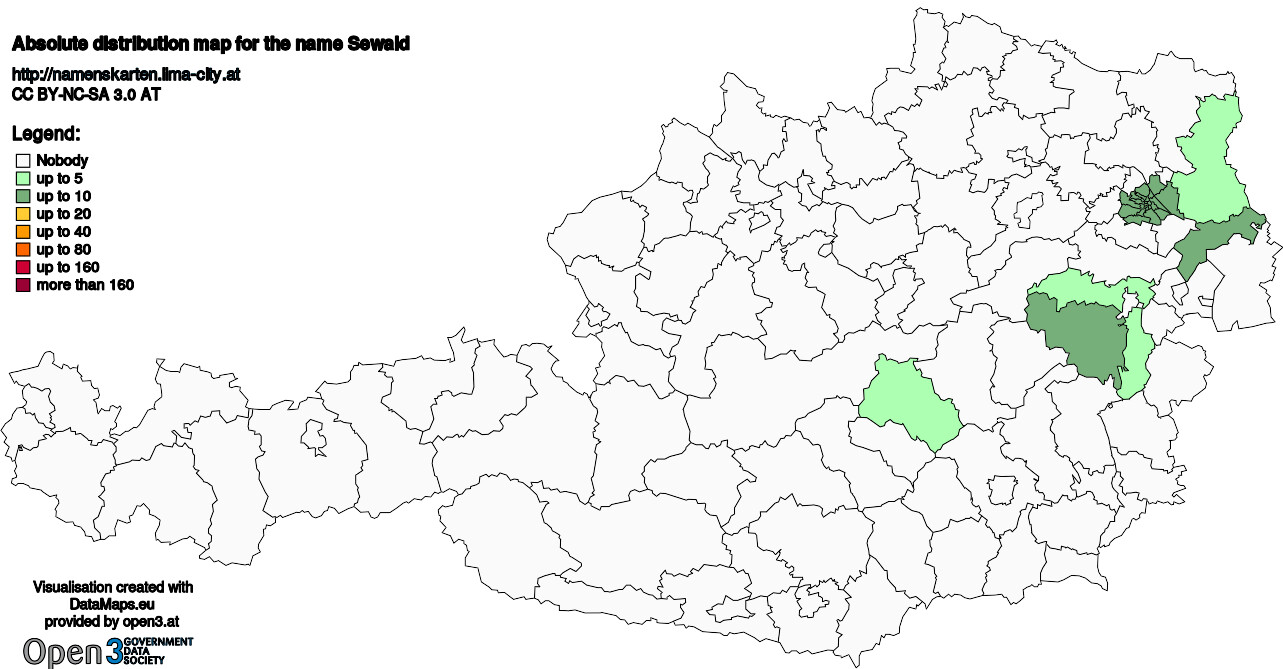 Absolute Distribution maps for surname Sewald