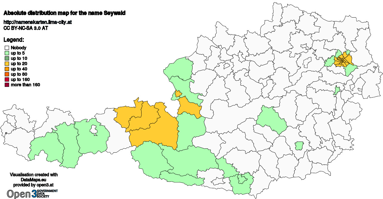 Absolute Distribution maps for surname Seywald