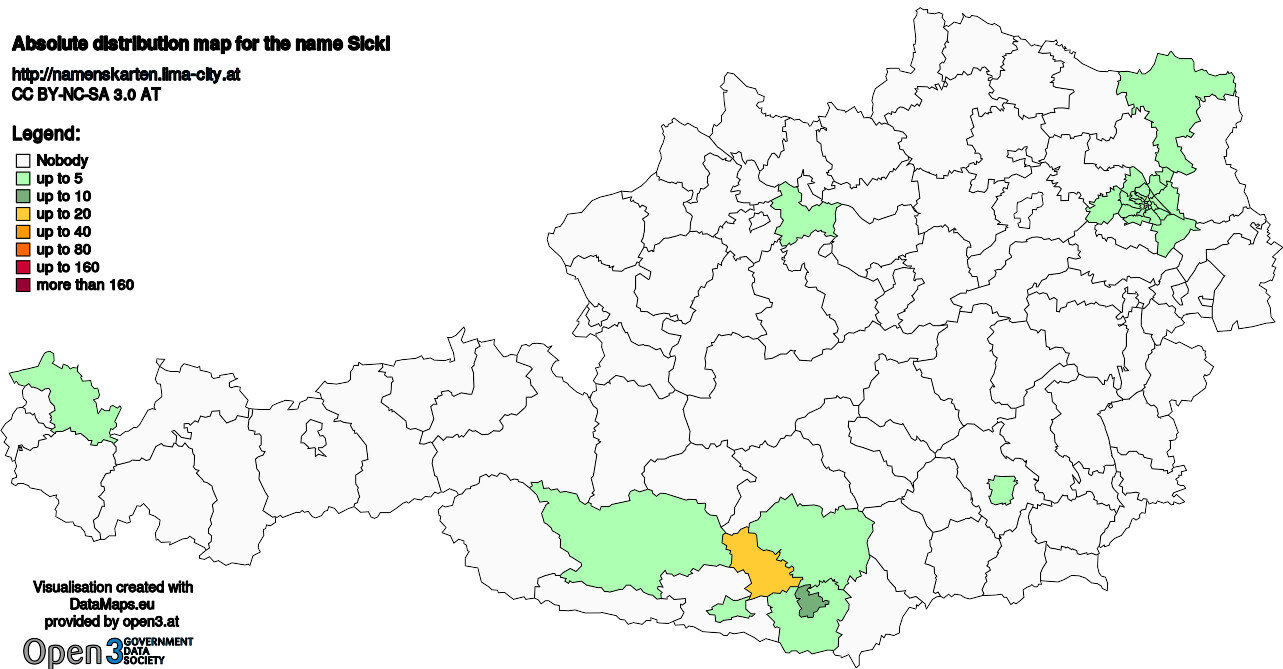 Absolute Distribution maps for surname Sickl