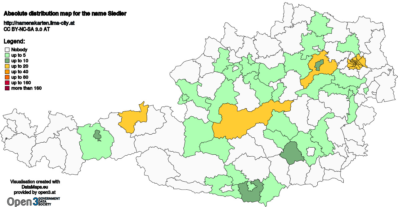 Absolute Distribution maps for surname Siedler