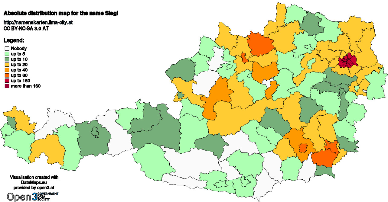 Absolute Distribution maps for surname Siegl