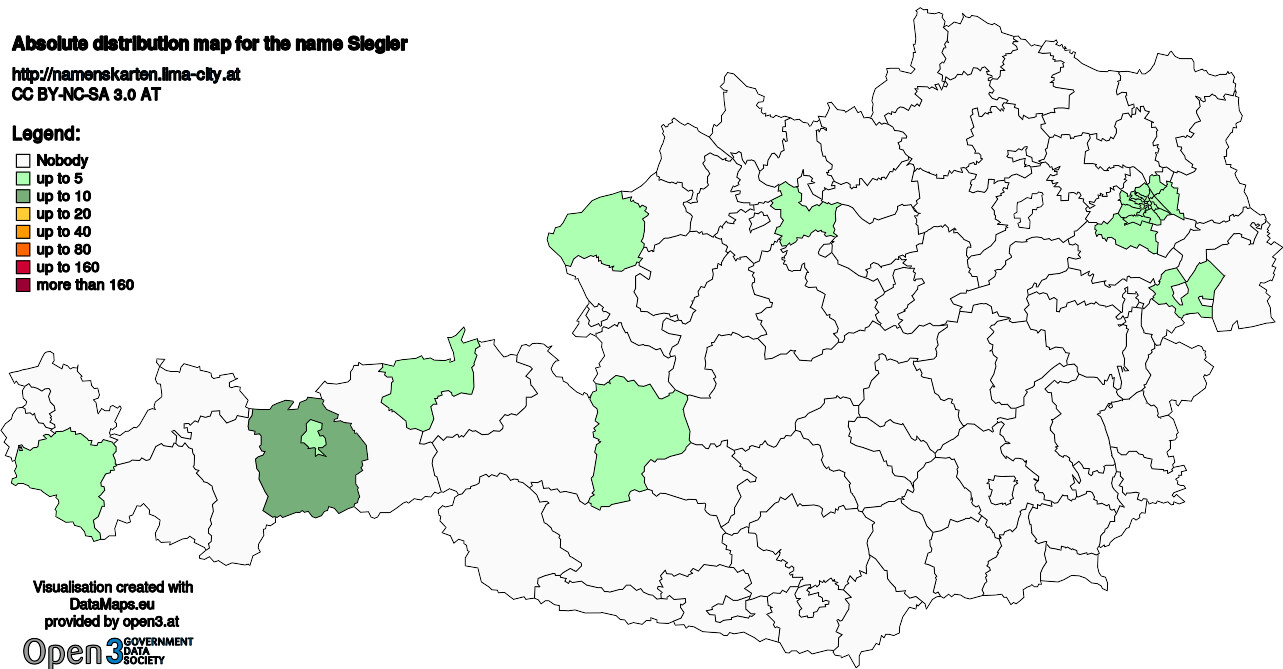 Absolute Distribution maps for surname Siegler