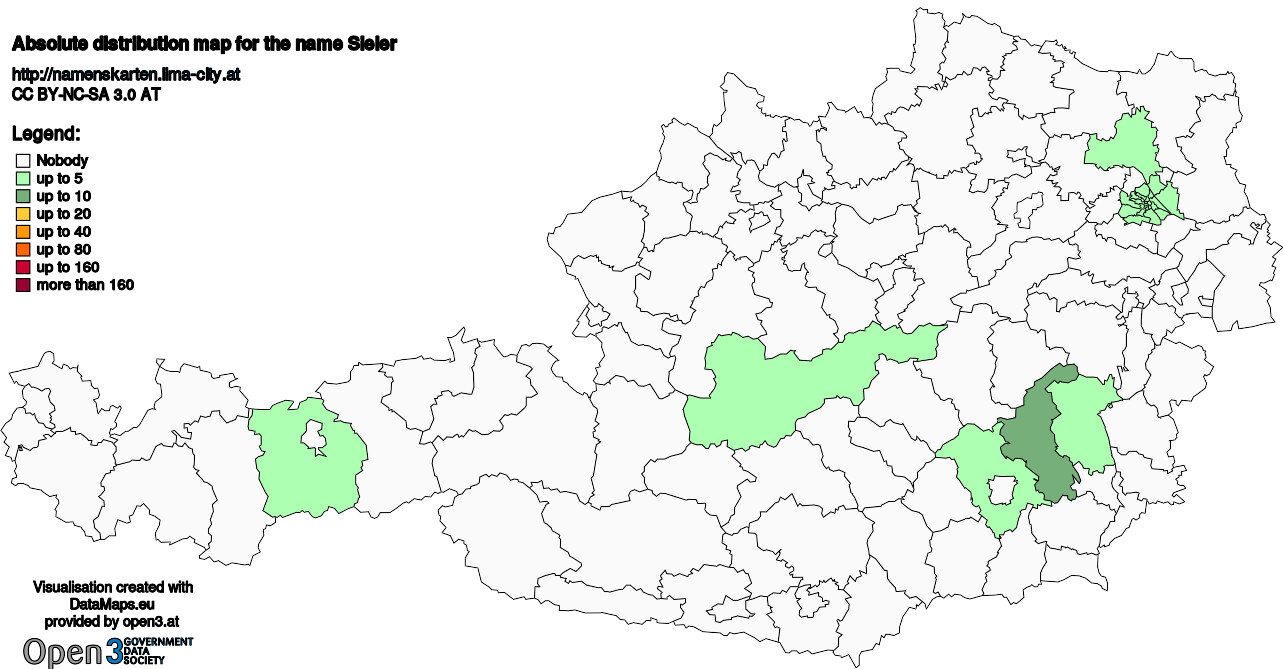 Absolute Distribution maps for surname Sieler