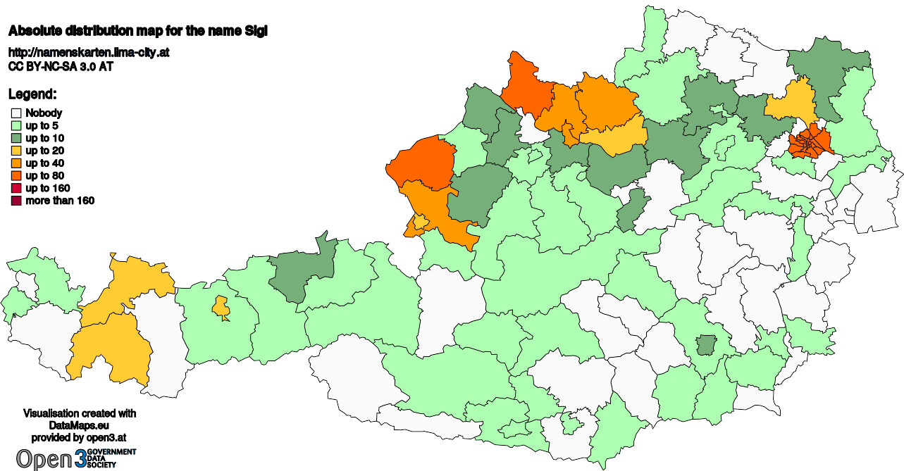 Absolute Distribution maps for surname Sigl