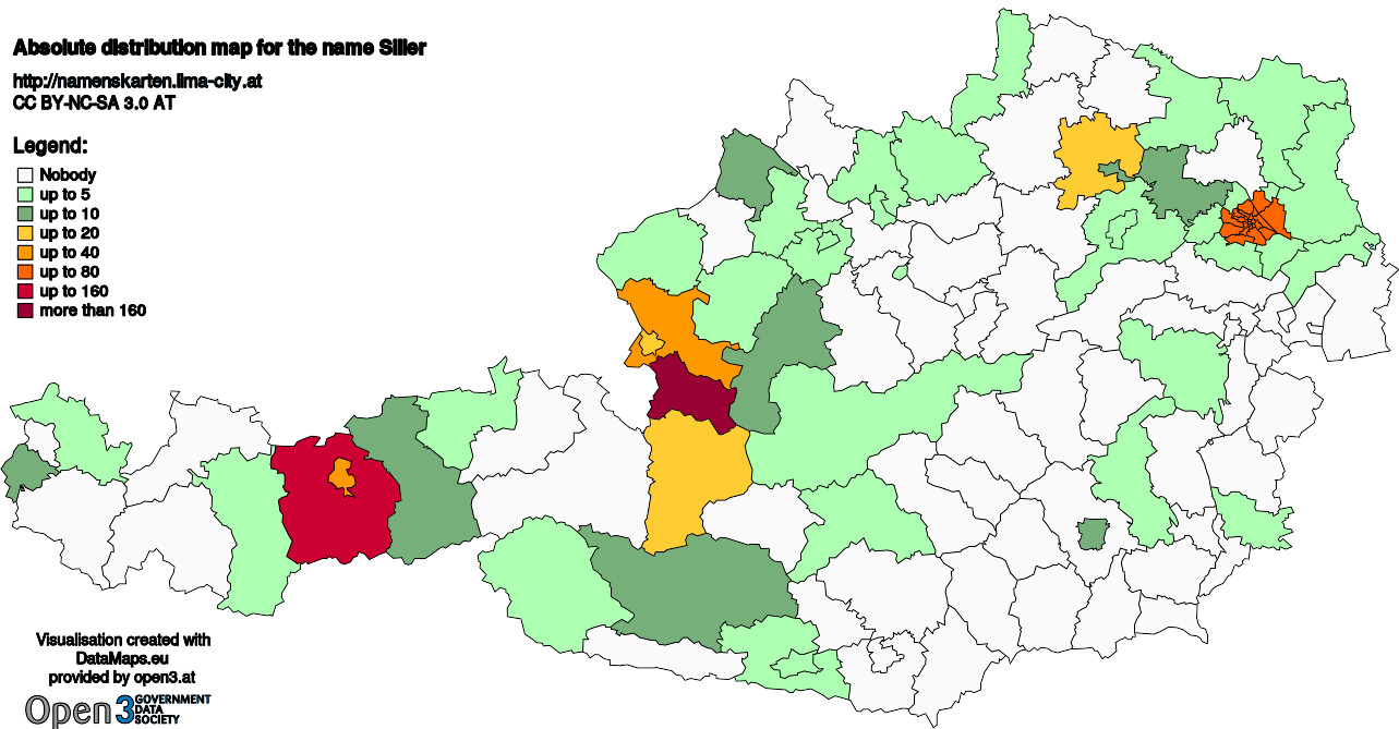 Absolute Distribution maps for surname Siller