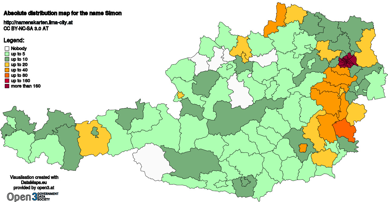 Absolute Distribution maps for surname Simon