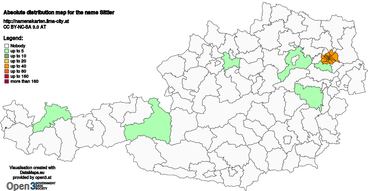 Absolute Distribution maps for surname Sittler