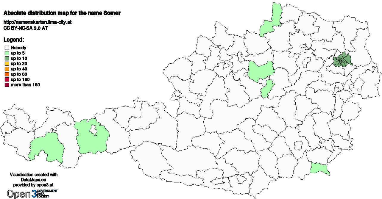 Absolute Distribution maps for surname Somer