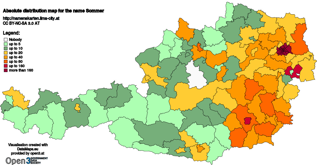 Absolute Distribution maps for surname Sommer