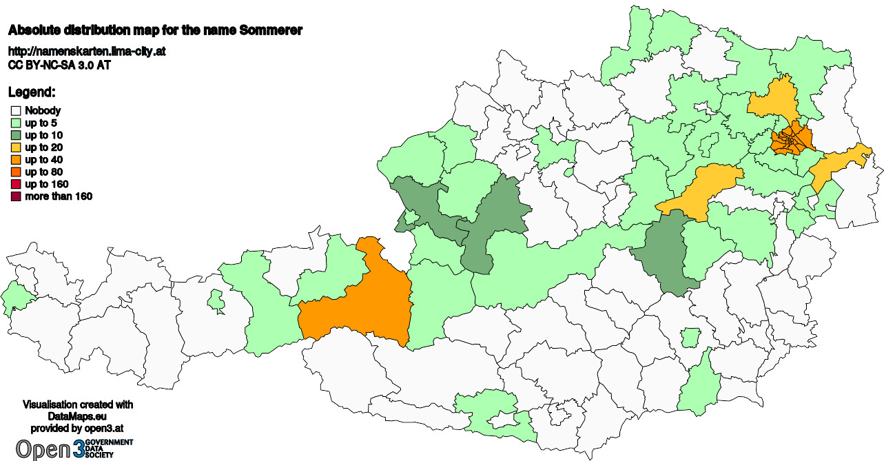 Absolute Distribution maps for surname Sommerer