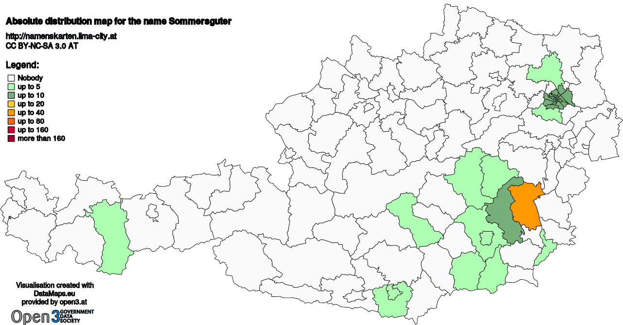 Absolute Distribution maps for surname Sommersguter