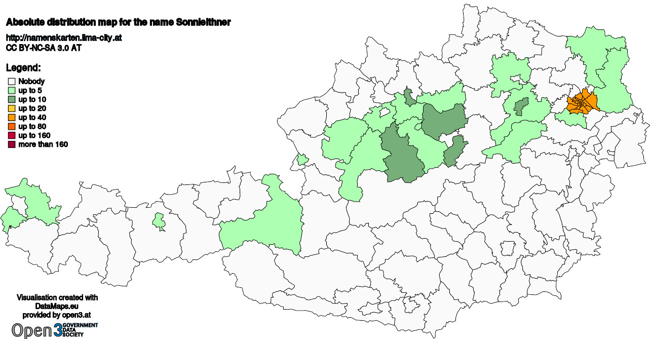 Absolute Distribution maps for surname Sonnleithner