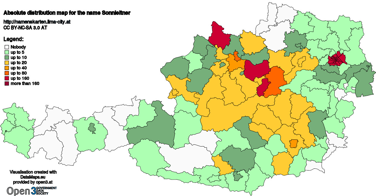 Absolute Distribution maps for surname Sonnleitner